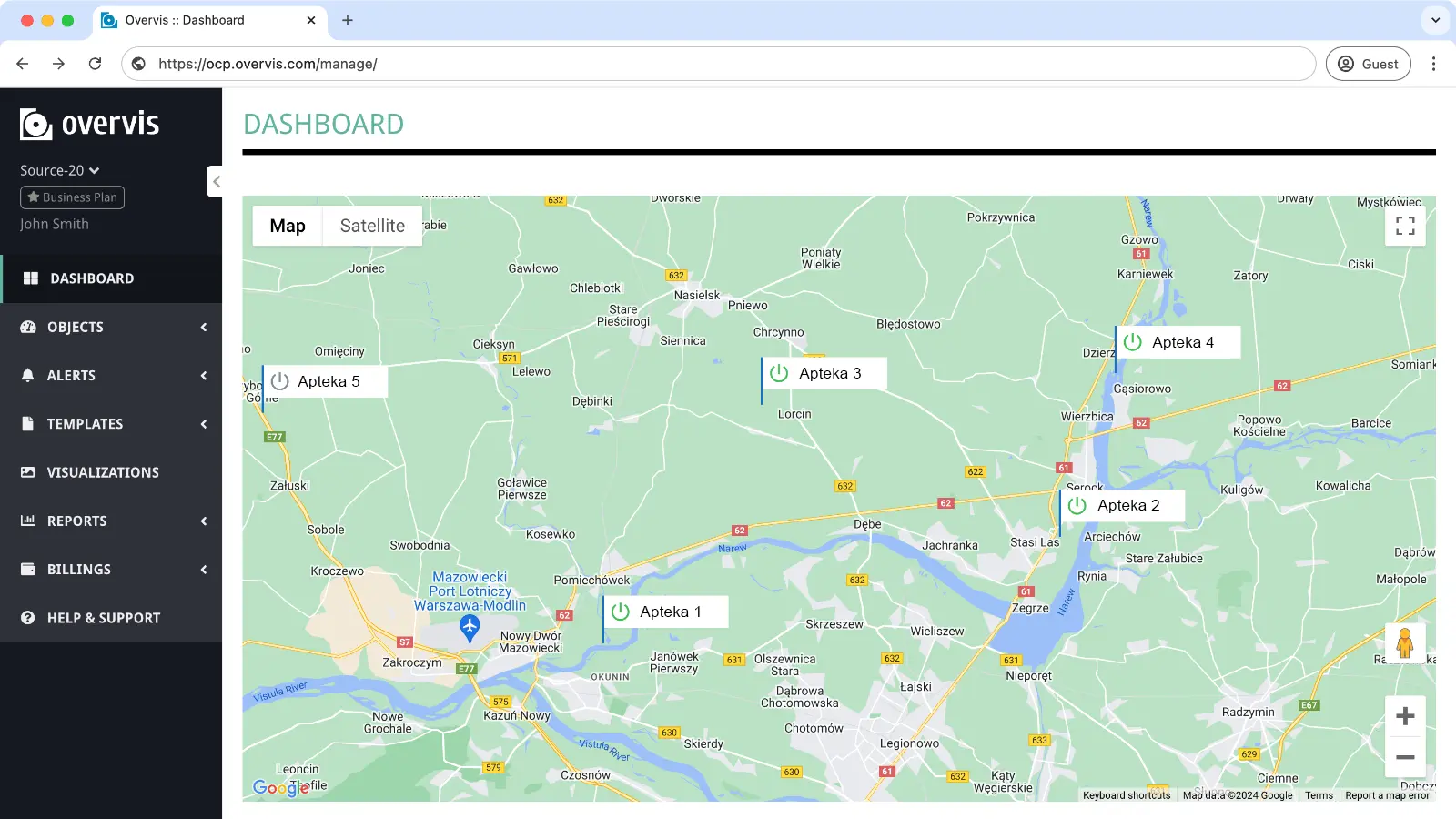 Overview of pharmacies on the map